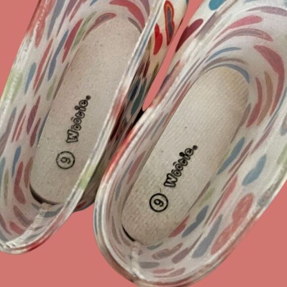 Toddler Wootie White/Colorful Hearts Tall Rain boots Size 9 - Picture 4 of 6